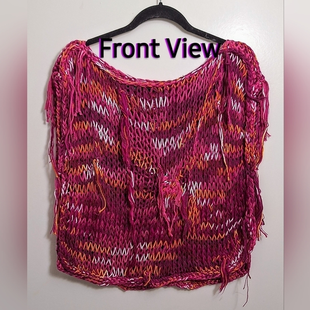 NWT Designer Boho Cotton Knit Crop Top With Wool Silk Accents.